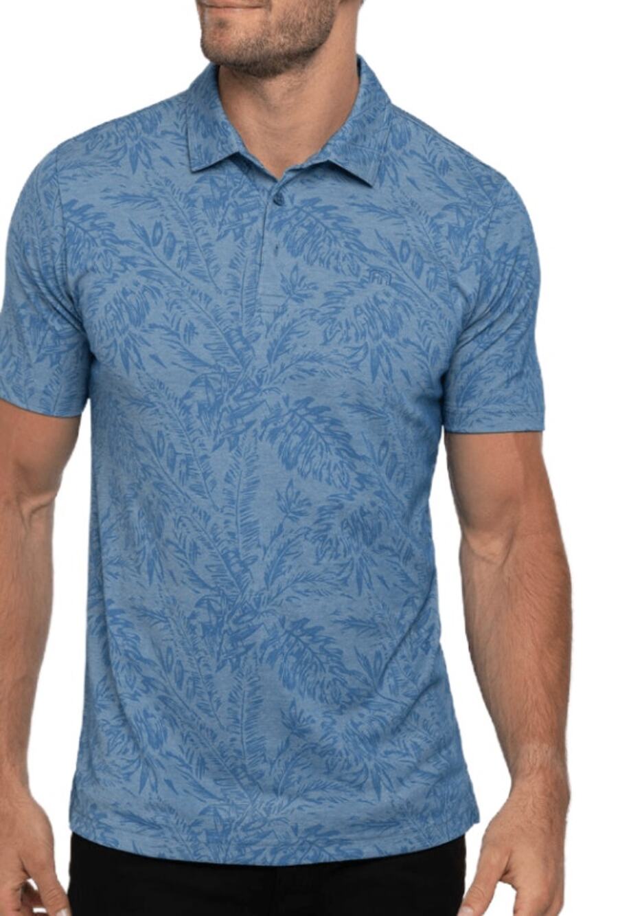 TravisMathew Forever Young Frond Polo Shirt Blue Palm Print XL